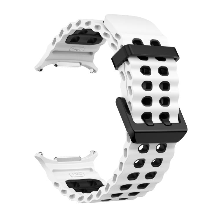 For Samsung Galaxy Watch Ultra 47mm Ocean Two Color Dual-Row Hole Silicone Watch Band(White Black) - Watch Bands by PMc TechLife | Online Shopping South Africa | PMc TechLife | Buy Now Pay Later Mobicred