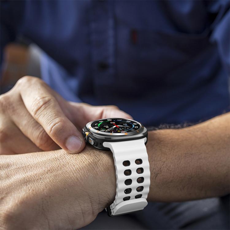 For Samsung Galaxy Watch Ultra 47mm Ocean Two Color Dual-Row Hole Silicone Watch Band(White Black) - Watch Bands by PMc TechLife | Online Shopping South Africa | PMc TechLife | Buy Now Pay Later Mobicred