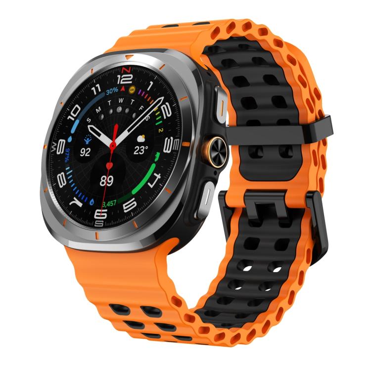 For Samsung Galaxy Watch Ultra 47mm Ocean Two Color Dual-Row Hole Silicone Watch Band(Orange Black) - Watch Bands by PMc TechLife | Online Shopping South Africa | PMc TechLife | Buy Now Pay Later Mobicred