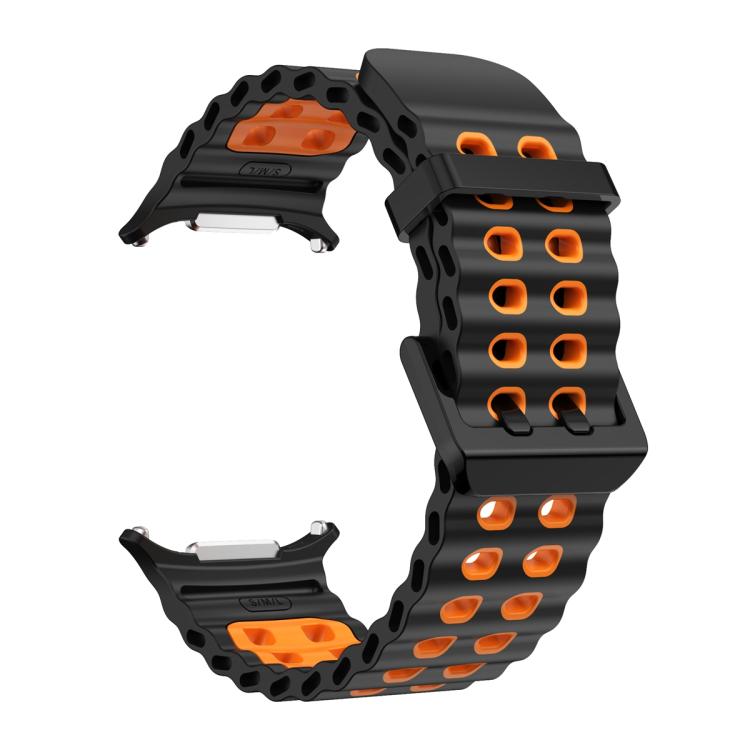 For Samsung Galaxy Watch Ultra 47mm Ocean Two Color Dual-Row Hole Silicone Watch Band(Black Orange) - Watch Bands by PMc TechLife | Online Shopping South Africa | PMc TechLife | Buy Now Pay Later Mobicred