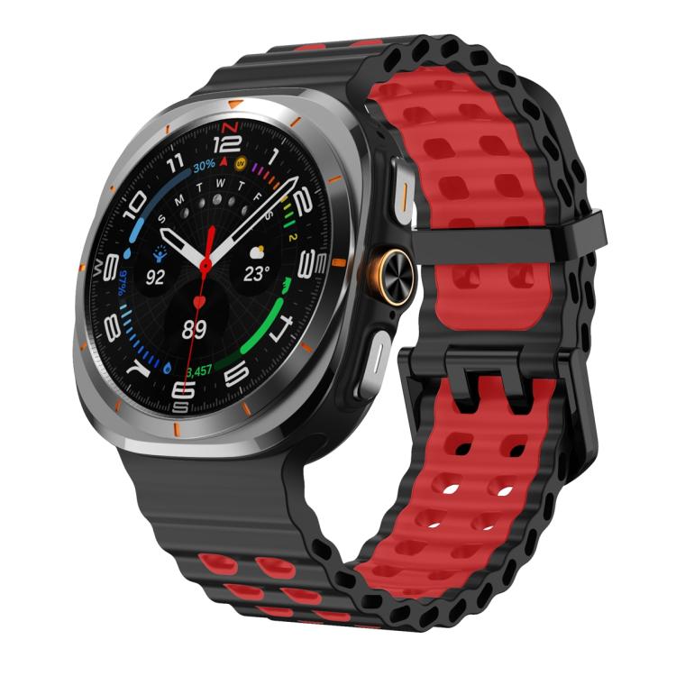 For Samsung Galaxy Watch Ultra 47mm / Ultra 2025 Ocean Two Color Dual-Row Hole Silicone Watch Band(Black Red) - free shipping - PMc TechLife - Order now!