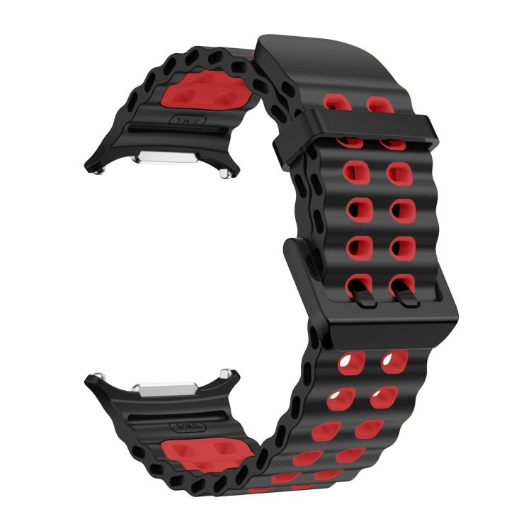 For Samsung Galaxy Watch Ultra 47mm / Ultra 2025 Ocean Two Color Dual-Row Hole Silicone Watch Band(Black Red) - free shipping - PMc TechLife - Order now!