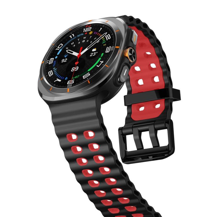 For Samsung Galaxy Watch Ultra 47mm / Ultra 2025 Ocean Two Color Dual-Row Hole Silicone Watch Band(Black Red) - free shipping - PMc TechLife - Order now!
