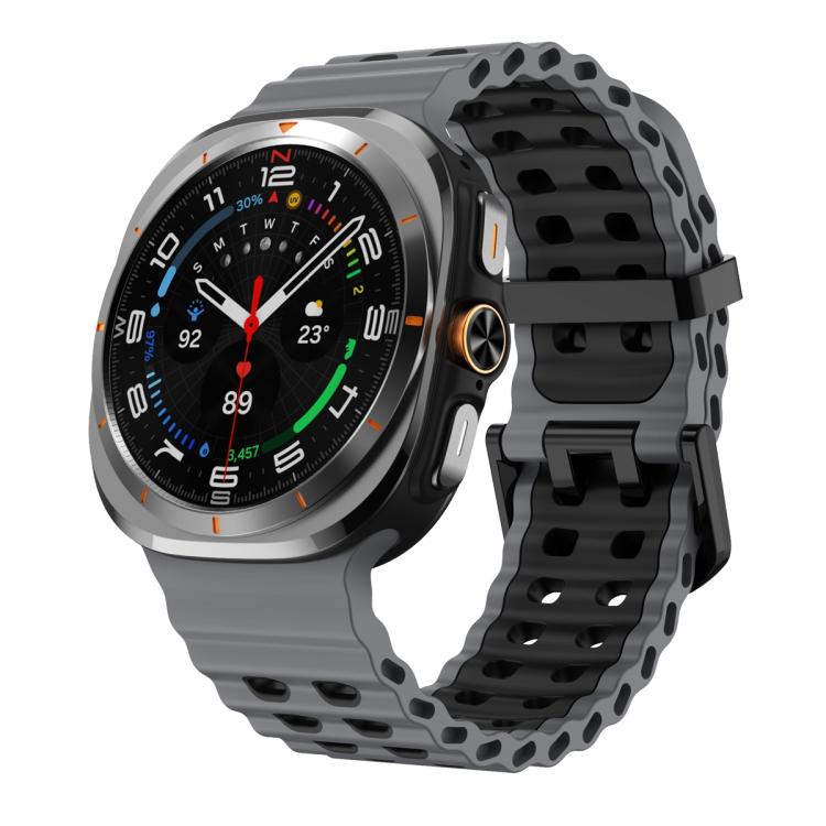 For Samsung Galaxy Watch Ultra 47mm / Ultra 2025 Ocean Two Color Dual-Row Hole Silicone Watch Band(Black) - free shipping - PMc TechLife - Order now!