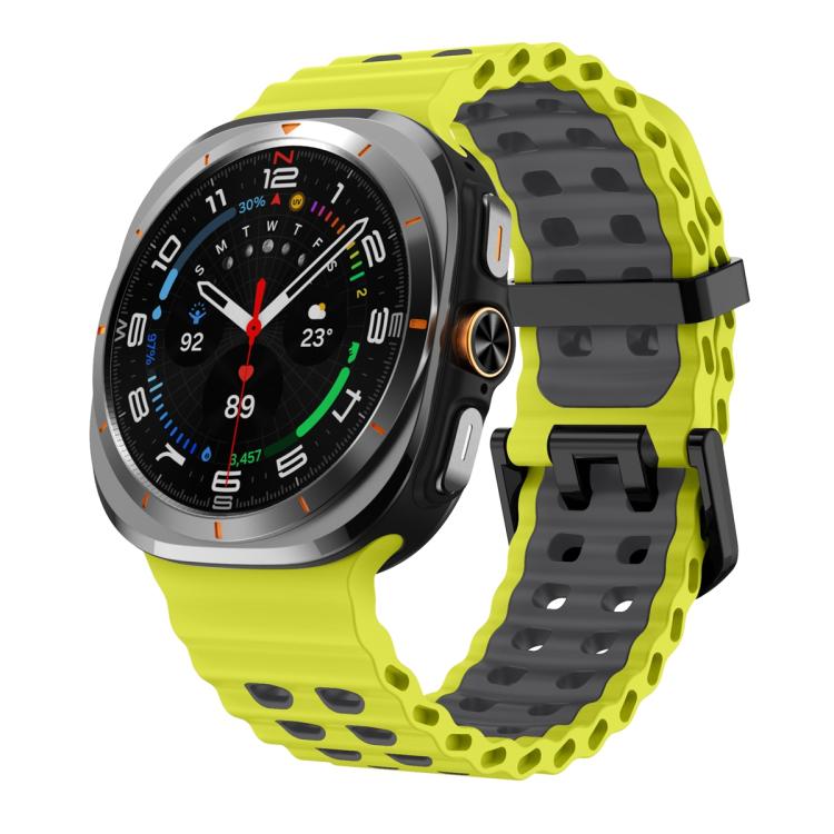 For Samsung Galaxy Watch Ultra 47mm Ocean Two Color Dual-Row Hole Silicone Watch Band(Lime Gray) - Watch Bands by PMc TechLife | Online Shopping South Africa | PMc TechLife | Buy Now Pay Later Mobicred