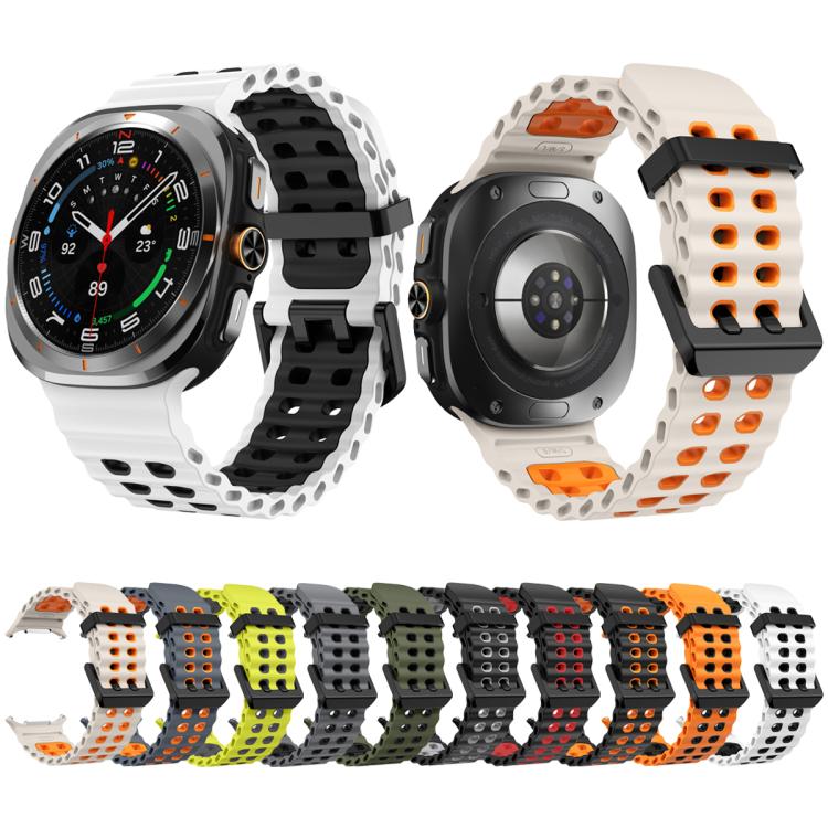 For Samsung Galaxy Watch Ultra 47mm Ocean Two Color Dual-Row Hole Silicone Watch Band(Orange Black) - Watch Bands by PMc TechLife | Online Shopping South Africa | PMc TechLife | Buy Now Pay Later Mobicred