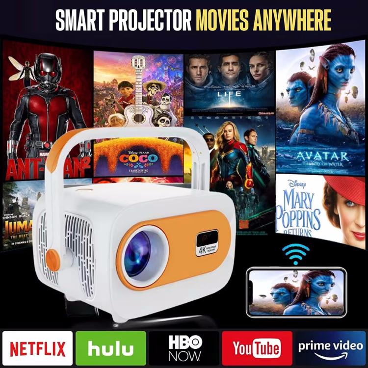 JY325 1280 x 720P 200ANSI Amlogic H713 CPU Android 11.0 Portable Projector, EU Plug(White) - LED Projector by PMC TechLife | Online Shopping South Africa | PMC TechLife | Buy Now Pay Later Mobicred