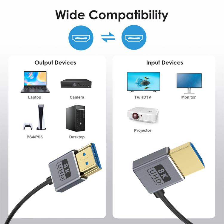 0.7m Coiled Coaxial 8K 48Gbps HDMI 2.1 Cable, Port:Upward Bend - Cable by PMC TechLife | Online Shopping South Africa | PMC TechLife | Buy Now Pay Later Mobicred