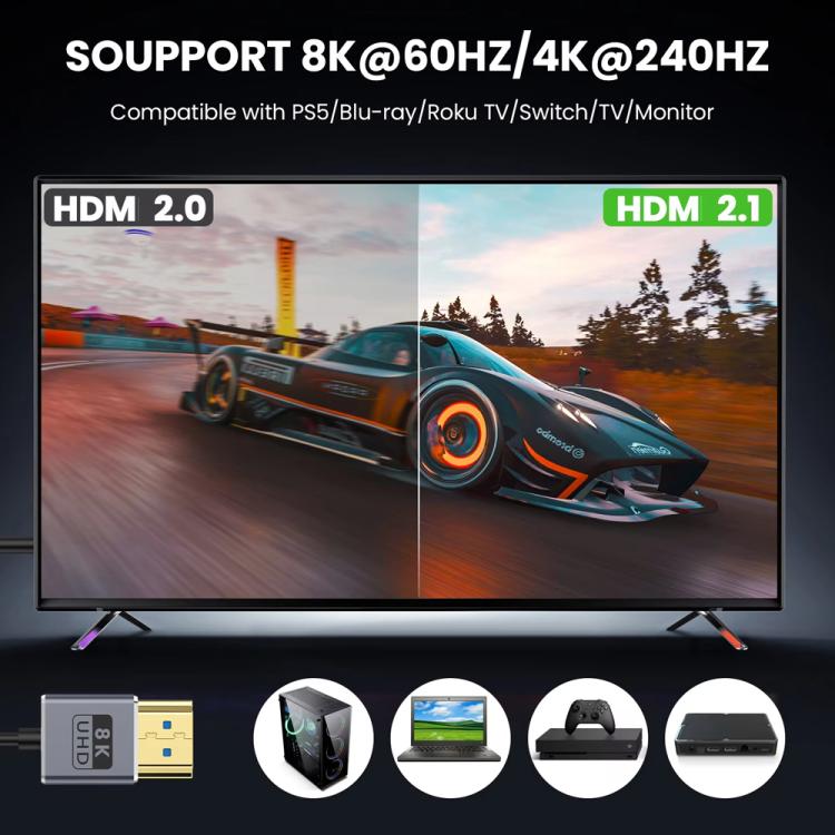 0.7m Coiled Coaxial 8K 48Gbps HDMI 2.1 Cable, Port:Downward Bend - Cable by PMC TechLife | Online Shopping South Africa | PMC TechLife | Buy Now Pay Later Mobicred