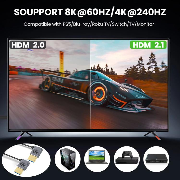 0.7m Coiled Coaxial 8K 48Gbps HDMI 2.1 Cable, Port:Left to Left Elbow - Cable by PMC TechLife | Online Shopping South Africa | PMC TechLife | Buy Now Pay Later Mobicred