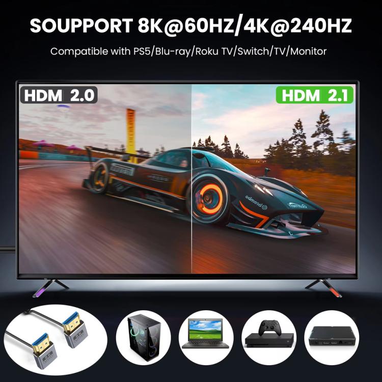 0.7m Coiled Coaxial 8K 48Gbps HDMI 2.1 Cable, Port:Down to Down Elbow - Cable by PMC TechLife | Online Shopping South Africa | PMC TechLife | Buy Now Pay Later Mobicred