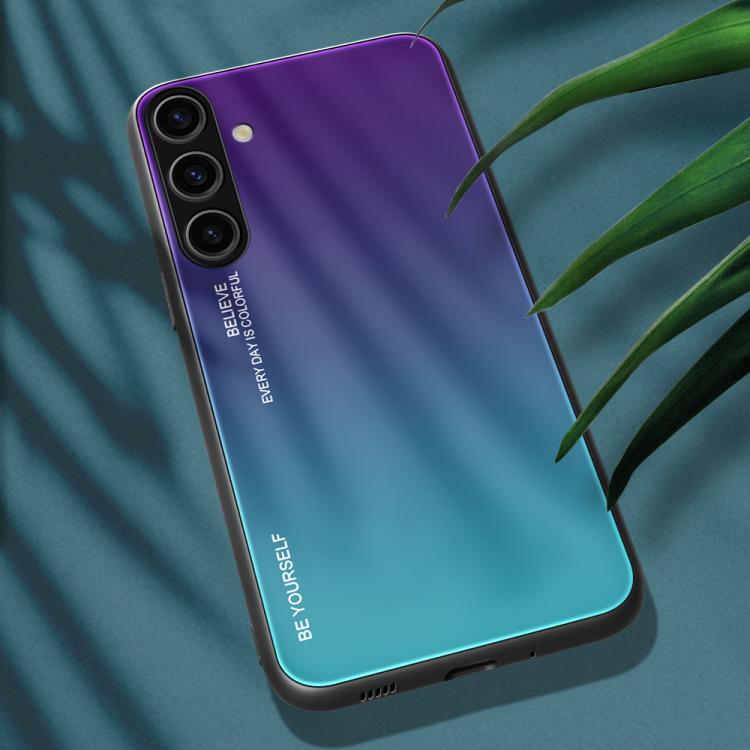 For Samsung Galaxy S25 5G Gradient Color Glass Phone Case(Aurora Blue) - free shipping - PMC Jewellery - Order now!
