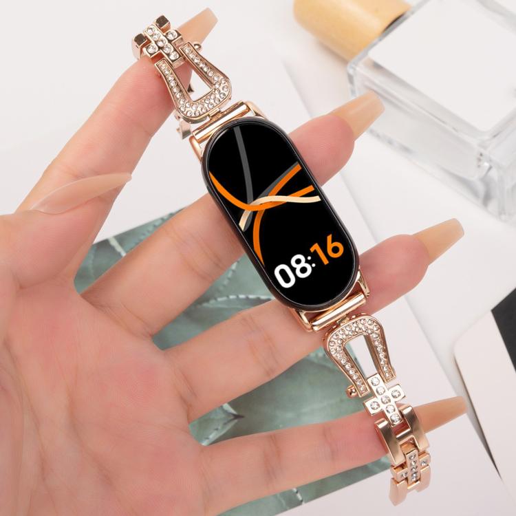 For Xiaomi Smart Band 9 / 8 U-shaped Diamond Bracelet Metal Watch Band(Rose Gold) - free shipping - PMC TechLife - Order now!