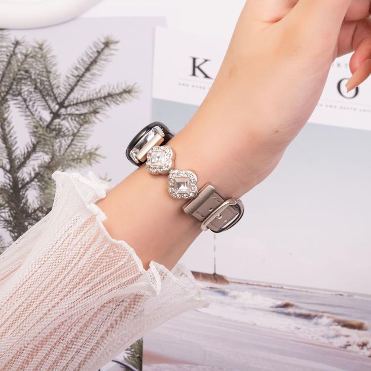 For Xiaomi Smart Band 9 / 8 Metal Diamond Leather Bracelet Watch Band(Starlight Grey) - free shipping - PMc TechLife - Order now!