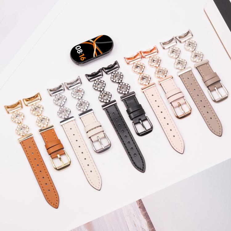 For Xiaomi Smart Band 9 / 8 Metal Diamond Leather Bracelet Watch Band(Rose Gold Pink) - free shipping - PMc TechLife - Order now!