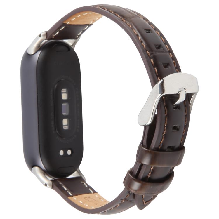 For Xiaomi Smart Band 9 / 8 Silver Metal Connector Genuine Leather Watch Band(Bamboo Joint Coffee) - Watch Bands by PMc TechLife | Online Shopping South Africa | PMc TechLife | Buy Now Pay Later Mobicred