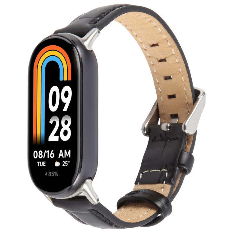 For Xiaomi Smart Band 9 / 8 Silver Metal Connector Genuine Leather Watch Band(Bamboo Joint Black) - free shipping - PMc TechLife - Order now!
