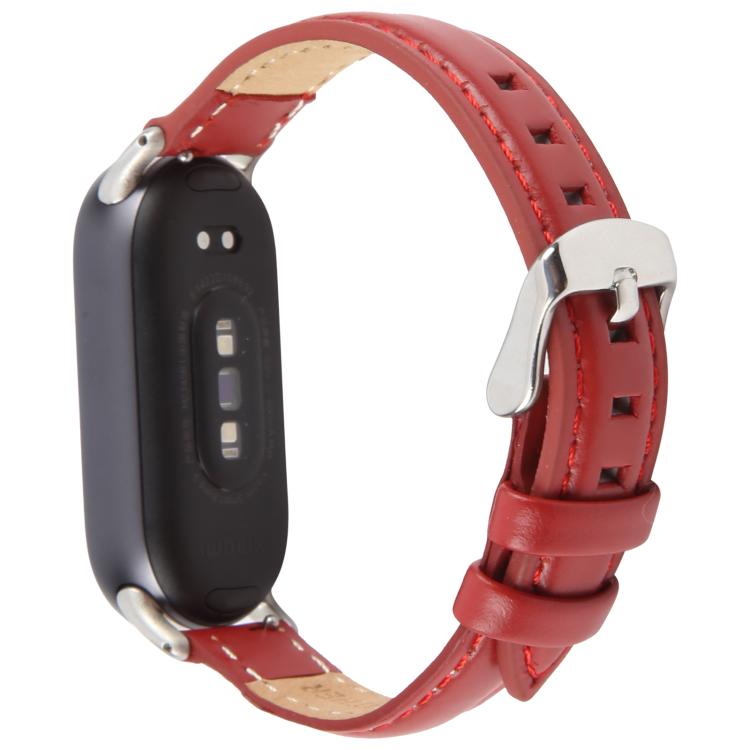 For Xiaomi Smart Band 9 / 8 Silver Metal Connector Genuine Leather Watch Band(Red) - free shipping - PMc TechLife - Order now!