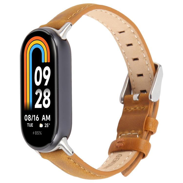 For Xiaomi Smart Band 9 / 8 Silver Metal Connector Genuine Leather Watch Band(Brown) - free shipping - PMc TechLife - Order now!
