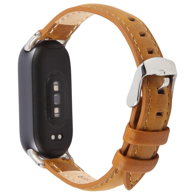 For Xiaomi Smart Band 9 / 8 Silver Metal Connector Genuine Leather Watch Band(Brown) - free shipping - PMc TechLife - Order now!