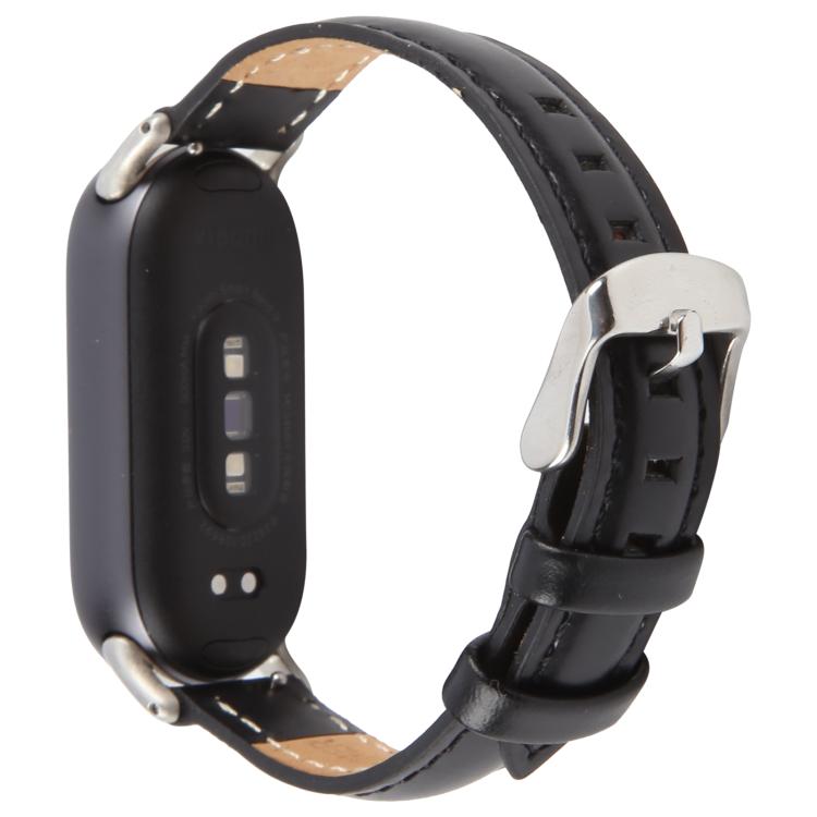For Xiaomi Smart Band 9 / 8 Silver Metal Connector Genuine Leather Watch Band(Black) - free shipping - PMc TechLife - Order now!