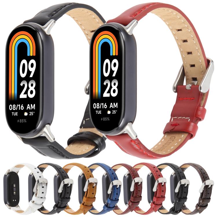 For Xiaomi Smart Band 9 / 8 Silver Metal Connector Genuine Leather Watch Band(White) - Watch Bands by PMc TechLife | Online Shopping South Africa | PMc TechLife | Buy Now Pay Later Mobicred