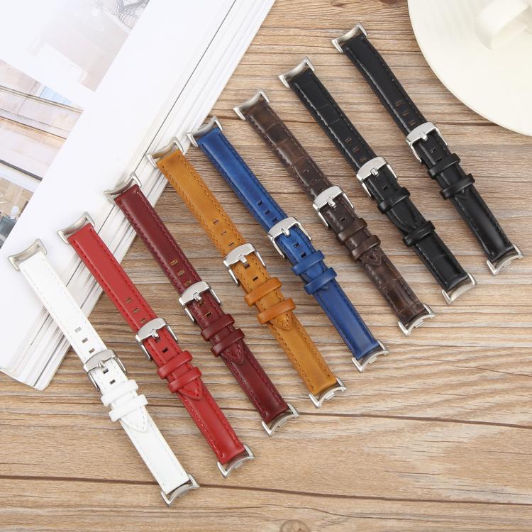 For Xiaomi Smart Band 9 / 8 Silver Metal Connector Genuine Leather Watch Band(White) - Watch Bands by PMc TechLife | Online Shopping South Africa | PMc TechLife | Buy Now Pay Later Mobicred