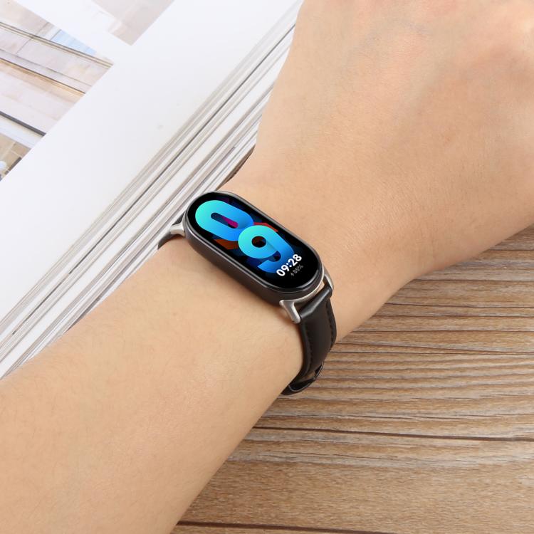 For Xiaomi Smart Band 9 / 8 Silver Metal Connector Genuine Leather Watch Band(Brown) - free shipping - PMc TechLife - Order now!