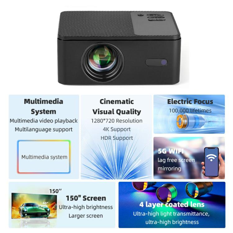 AUN A32 1280x720P 200ANSI D3100 CPU WIFI Display Smart Projector, EU Plug(Black) - LED Projector by AUN | Online Shopping South Africa | PMC TechLife | Buy Now Pay Later Mobicred