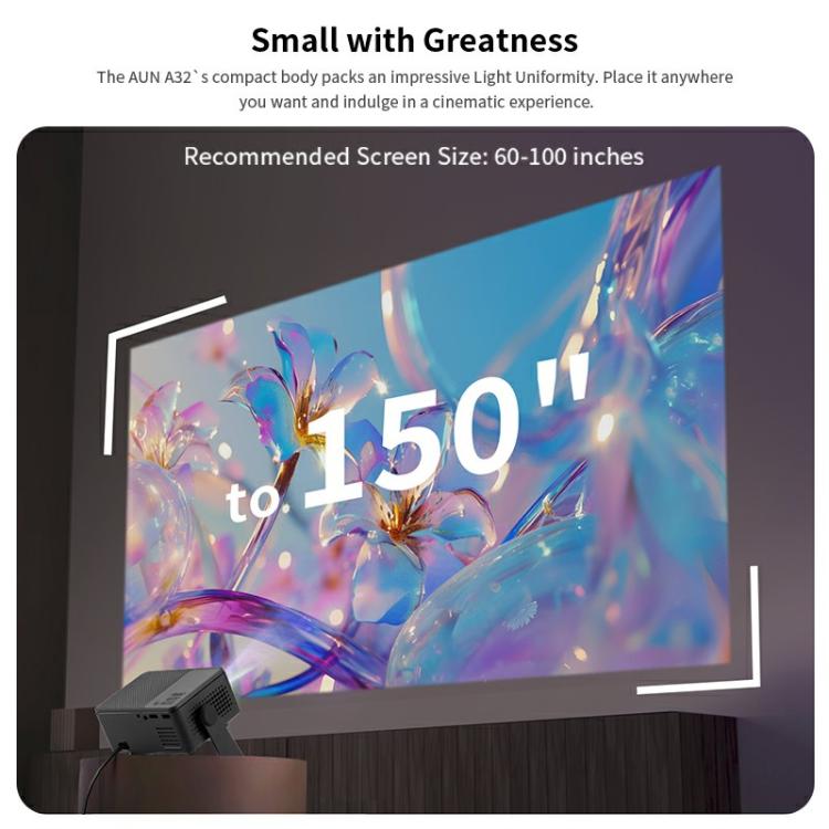 AUN A32 1280x720P 200ANSI D3100 CPU WIFI Display Smart Projector, EU Plug(Black) - LED Projector by AUN | Online Shopping South Africa | PMC TechLife | Buy Now Pay Later Mobicred
