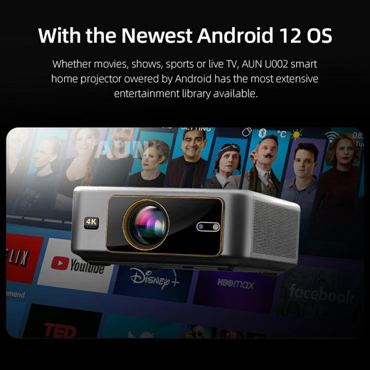 AUN U002 1920x1080P 970ANSI Android 12 Home Theater Smart Projector, US Plug(Dark Grey) - LED Projector by AUN | Online Shopping South Africa | PMc TechLife | Buy Now Pay Later Mobicred
