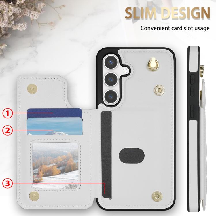 For Samsung Galaxy S25+ 5G Rhombic Dual Buckle Card Slots Phone Case with Lanyard(White) - Galaxy S25+ 5G Cases by PMC TechLife | Online Shopping South Africa | PMC TechLife | Buy Now Pay Later Mobicred