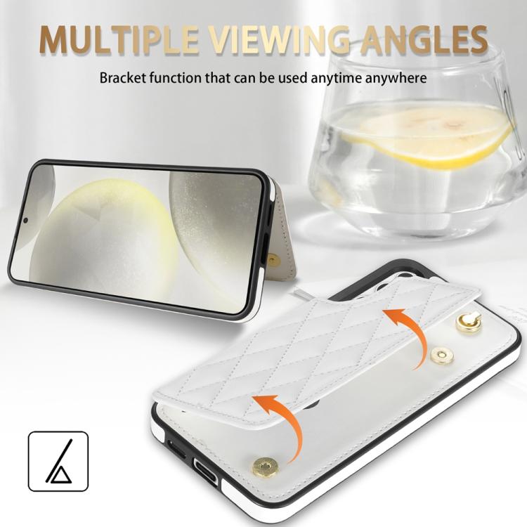 For Samsung Galaxy S25+ 5G Rhombic Dual Buckle Card Slots Phone Case with Lanyard(White) - Galaxy S25+ 5G Cases by PMC TechLife | Online Shopping South Africa | PMC TechLife | Buy Now Pay Later Mobicred