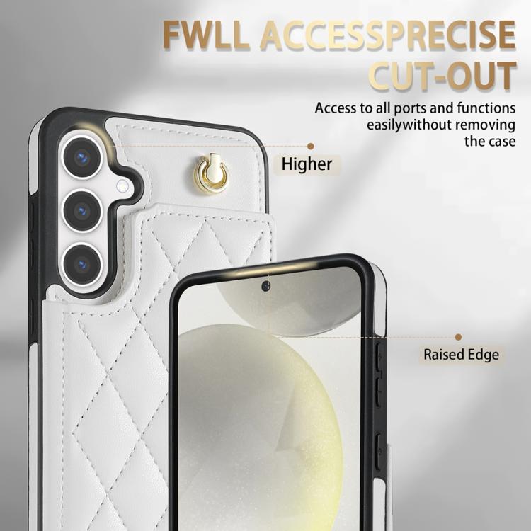 For Samsung Galaxy S25+ 5G Rhombic Dual Buckle Card Slots Phone Case with Lanyard(White) - Galaxy S25+ 5G Cases by PMC TechLife | Online Shopping South Africa | PMC TechLife | Buy Now Pay Later Mobicred