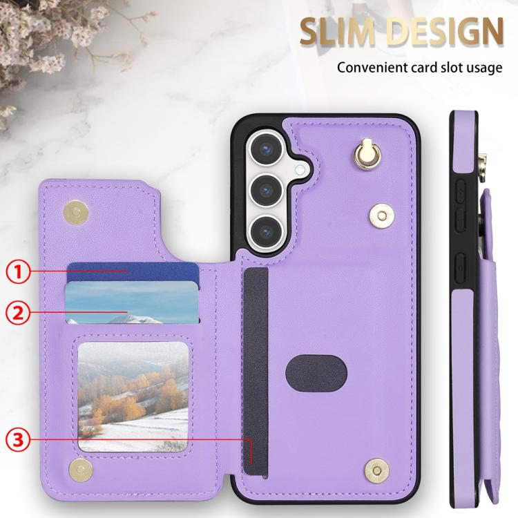 For Samsung Galaxy S25+ 5G Rhombic Dual Buckle Card Slots Phone Case with Lanyard(Purple) - Galaxy S25+ 5G Cases by PMC Jewellery | Online Shopping South Africa | PMC Jewellery | Buy Now Pay Later Mobicred