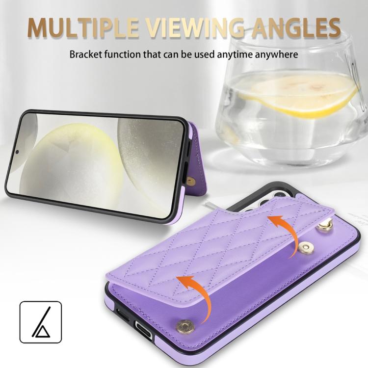 For Samsung Galaxy S25+ 5G Rhombic Dual Buckle Card Slots Phone Case with Lanyard(Purple) - Galaxy S25+ 5G Cases by PMC Jewellery | Online Shopping South Africa | PMC Jewellery | Buy Now Pay Later Mobicred