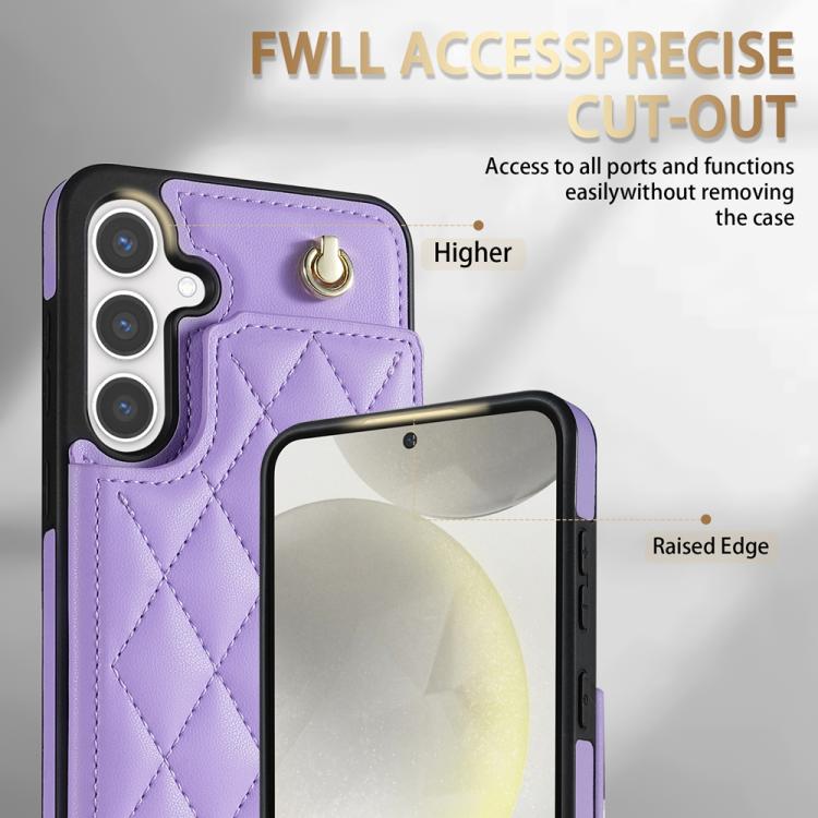 For Samsung Galaxy S25 5G Rhombic Dual Buckle Card Slots Phone Case with Lanyard(Purple) - Galaxy S25 5G Cases by PMC Jewellery | Online Shopping South Africa | PMC Jewellery | Buy Now Pay Later Mobicred