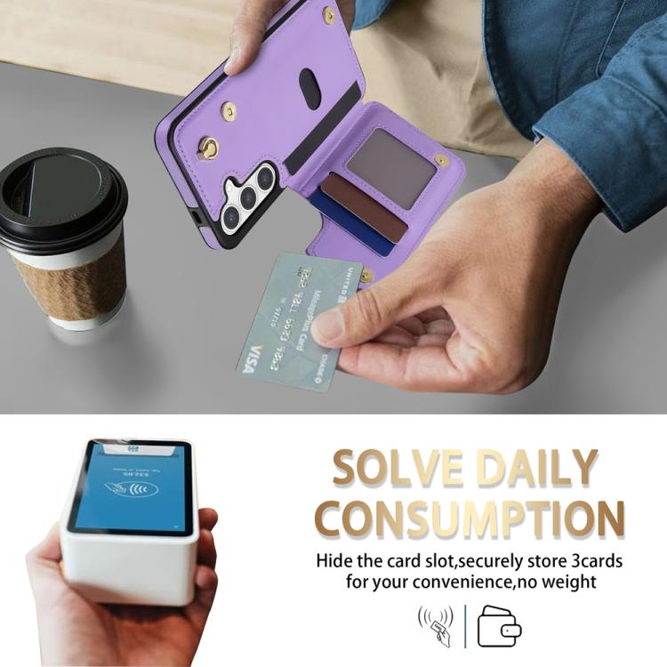 For Samsung Galaxy S25 5G Rhombic Dual Buckle Card Slots Phone Case with Lanyard(Purple) - Galaxy S25 5G Cases by PMC Jewellery | Online Shopping South Africa | PMC Jewellery | Buy Now Pay Later Mobicred
