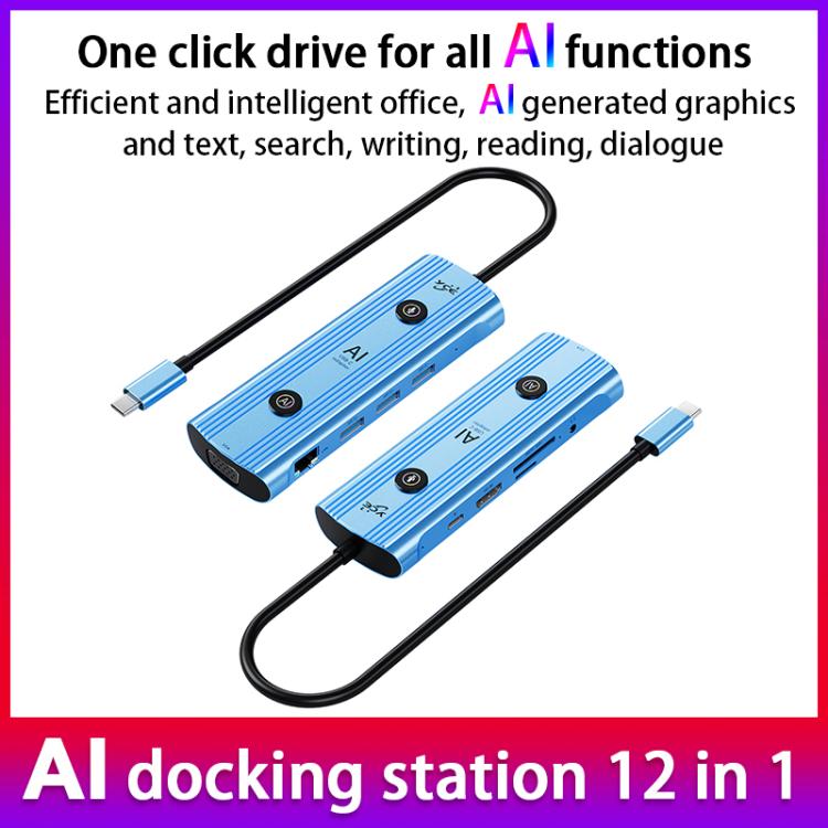YCE V172 12 in 1 USB-C / Type-C HUB Adapter AI Docking Station(Blue) - USB HUB by PMC TechLife | Online Shopping South Africa | PMC TechLife | Buy Now Pay Later Mobicred