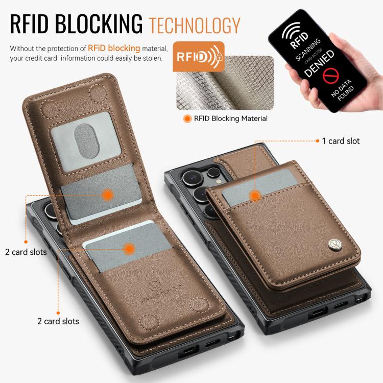 For Samsung Galaxy S25 Ultra 5G JEEHOOD J06 British Style RFID MagSafe Card Bag PU Phone Case(Brown) - Galaxy S25 Ultra 5G Cases by JEEHOOD | Online Shopping South Africa | PMC Jewellery | Buy Now Pay Later Mobicred