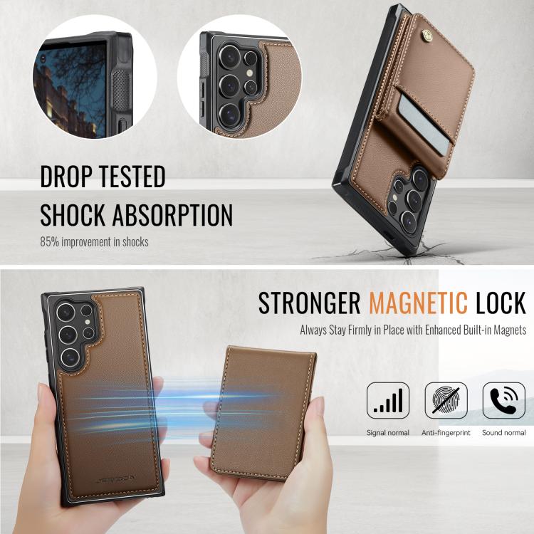 For Samsung Galaxy S25 Ultra 5G JEEHOOD J06 British Style RFID MagSafe Card Bag PU Phone Case(Brown) - Galaxy S25 Ultra 5G Cases by JEEHOOD | Online Shopping South Africa | PMC Jewellery | Buy Now Pay Later Mobicred