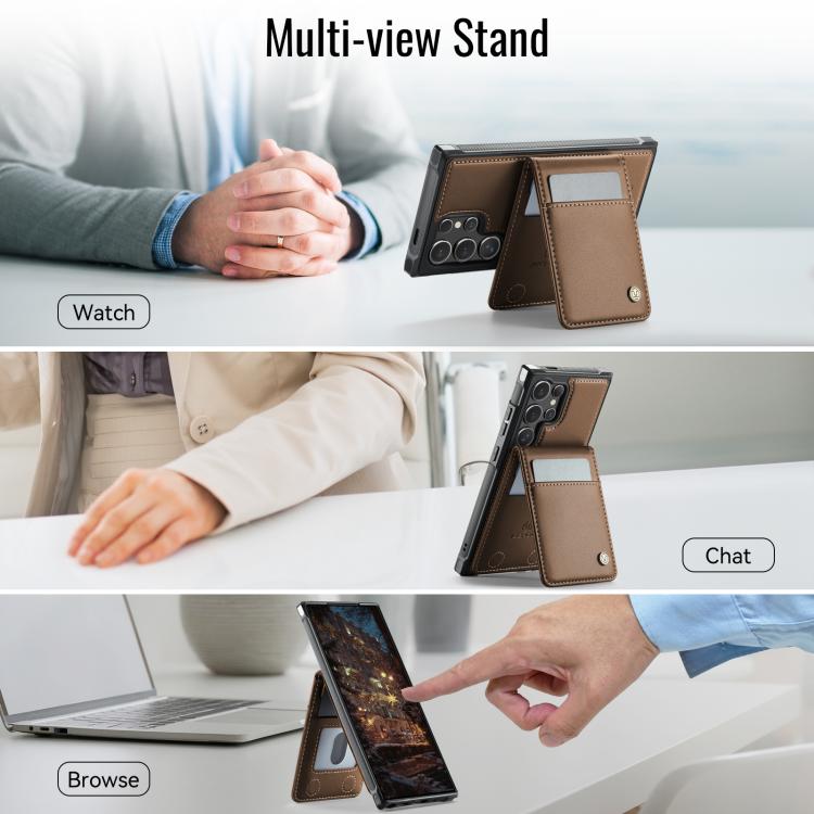 For Samsung Galaxy S25 Ultra 5G JEEHOOD J06 British Style RFID MagSafe Card Bag PU Phone Case(Brown) - Galaxy S25 Ultra 5G Cases by JEEHOOD | Online Shopping South Africa | PMC Jewellery | Buy Now Pay Later Mobicred