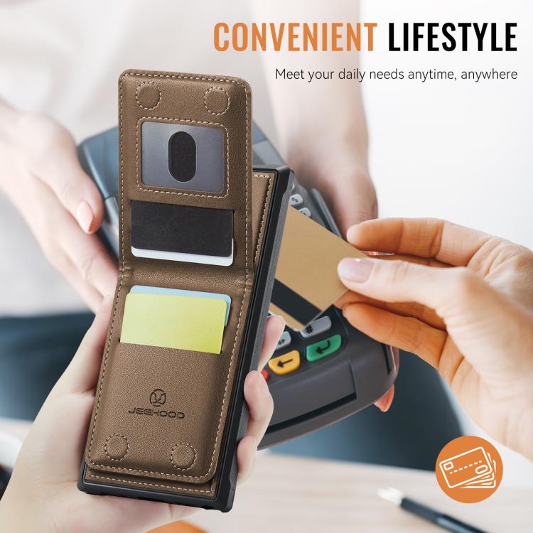 For Samsung Galaxy S25 Ultra 5G JEEHOOD J06 British Style RFID MagSafe Card Bag PU Phone Case(Brown) - Galaxy S25 Ultra 5G Cases by JEEHOOD | Online Shopping South Africa | PMC Jewellery | Buy Now Pay Later Mobicred