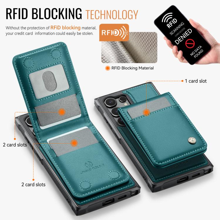 For Samsung Galaxy S25 Ultra 5G JEEHOOD J06 British Style RFID MagSafe Card Bag PU Phone Case(Green) - Galaxy S25 Ultra 5G Cases by JEEHOOD | Online Shopping South Africa | PMC Jewellery | Buy Now Pay Later Mobicred