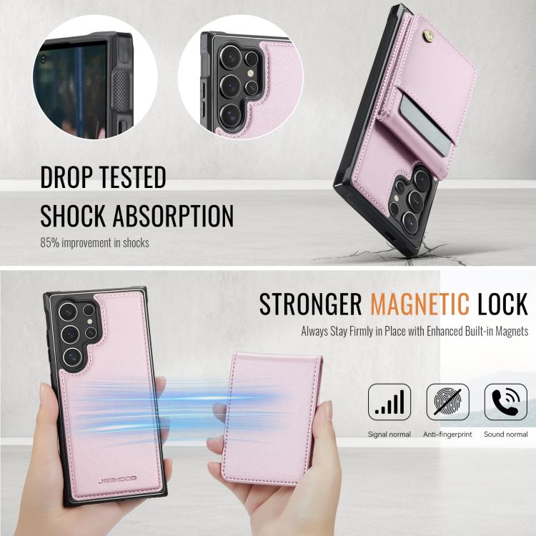 For Samsung Galaxy S25 Ultra 5G JEEHOOD J06 British Style RFID MagSafe Card Bag PU Phone Case(Pink) - Galaxy S25 Ultra 5G Cases by JEEHOOD | Online Shopping South Africa | PMC Jewellery | Buy Now Pay Later Mobicred