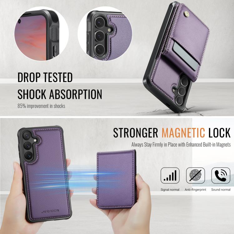 For Samsung Galaxy S25 5G JEEHOOD J06 British Style RFID MagSafe Card Bag PU Phone Case(Purple) - Galaxy S25 5G Cases by JEEHOOD | Online Shopping South Africa | PMC Jewellery | Buy Now Pay Later Mobicred
