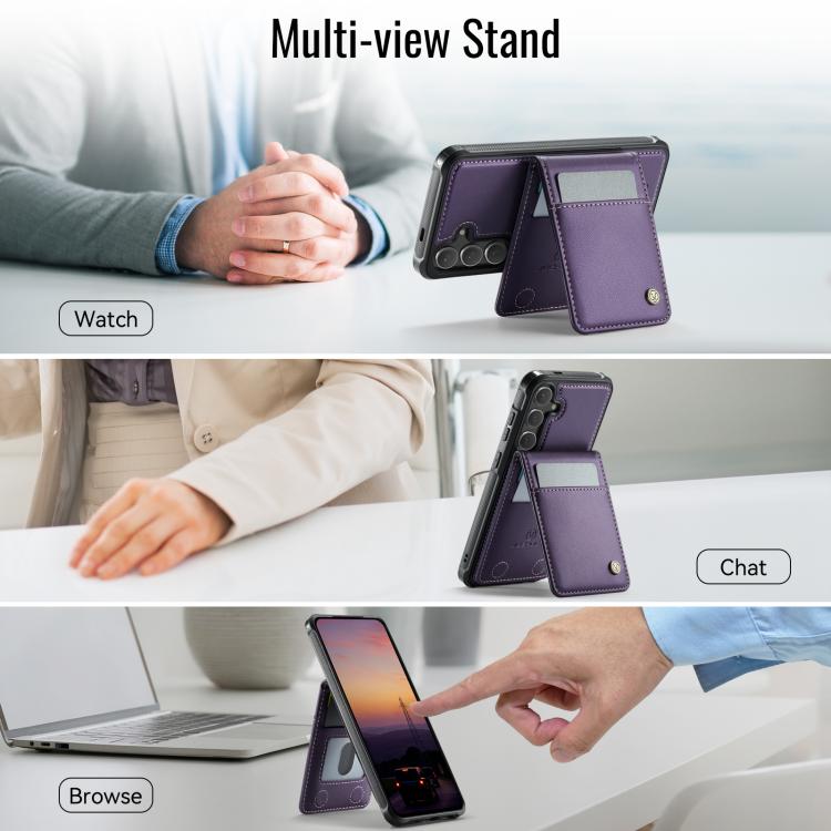 For Samsung Galaxy S25 5G JEEHOOD J06 British Style RFID MagSafe Card Bag PU Phone Case(Purple) - Galaxy S25 5G Cases by JEEHOOD | Online Shopping South Africa | PMC Jewellery | Buy Now Pay Later Mobicred