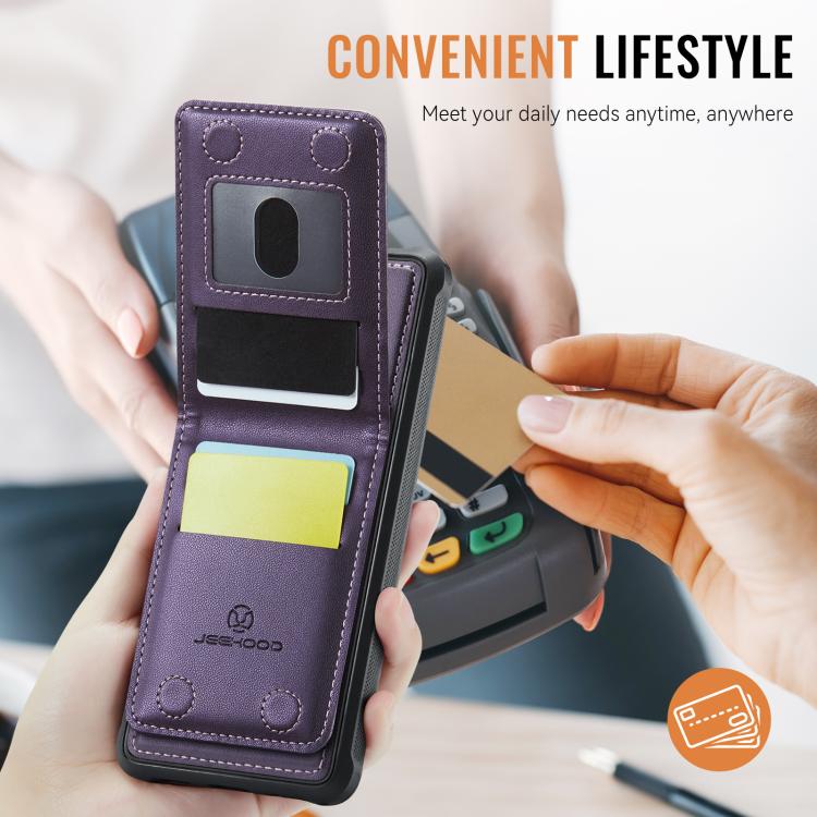 For Samsung Galaxy S25 5G JEEHOOD J06 British Style RFID MagSafe Card Bag PU Phone Case(Purple) - Galaxy S25 5G Cases by JEEHOOD | Online Shopping South Africa | PMC Jewellery | Buy Now Pay Later Mobicred