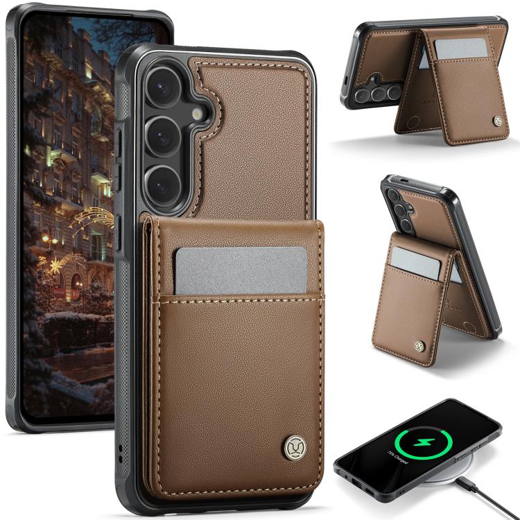 For Samsung Galaxy S25 5G JEEHOOD J06 British Style RFID MagSafe Card Bag PU Phone Case(Brown) - Galaxy S25 5G Cases by JEEHOOD | Online Shopping South Africa | PMC TechLife | Buy Now Pay Later Mobicred