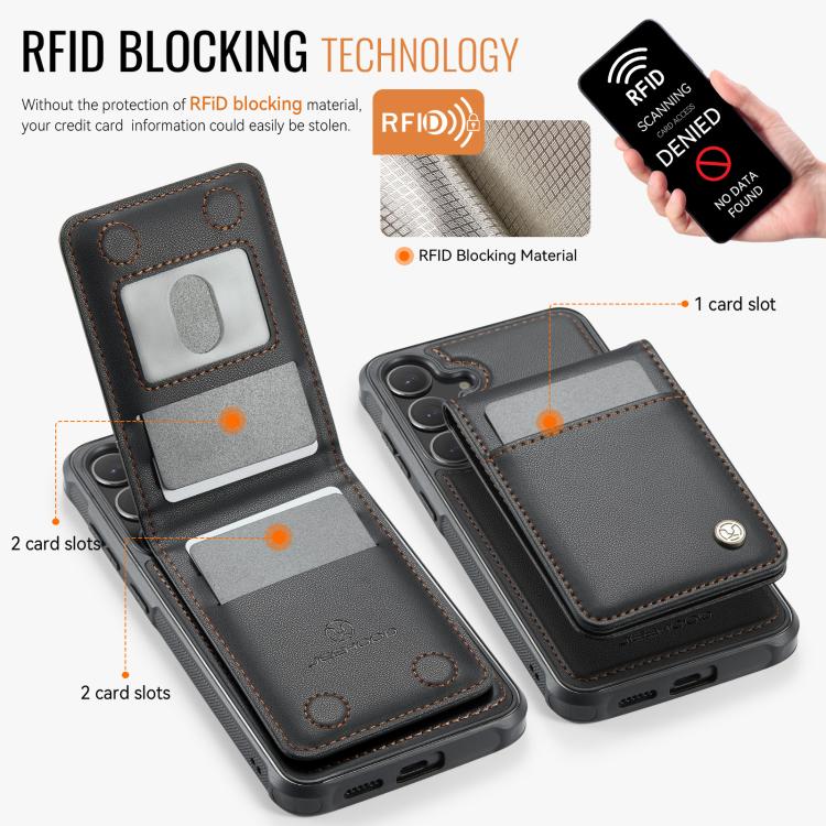 For Samsung Galaxy S25 5G JEEHOOD J06 British Style RFID MagSafe Card Bag PU Phone Case(Black) - Galaxy S25 5G Cases by JEEHOOD | Online Shopping South Africa | PMC Jewellery | Buy Now Pay Later Mobicred